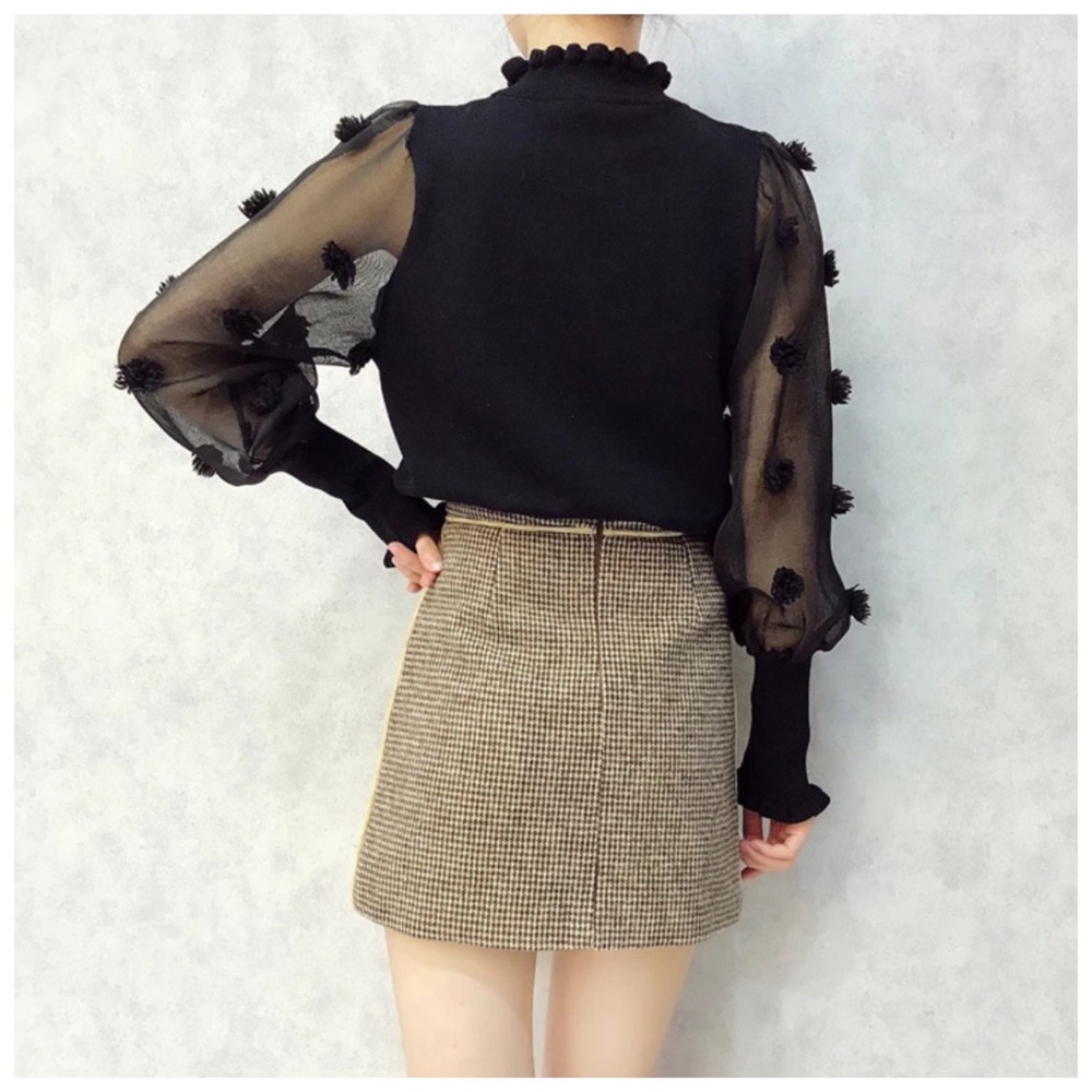 Sheer Textured Sleeve Knit Sweater Top - Picture 5 of 8